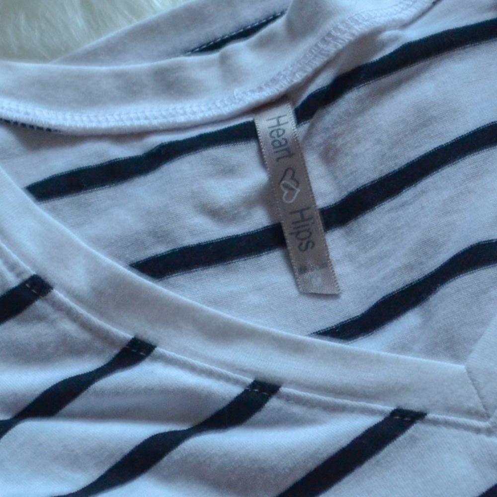 Black & White Striped V-Neck T-Shirt | 2 for $10 Bundle Item - Picture 3 of 3